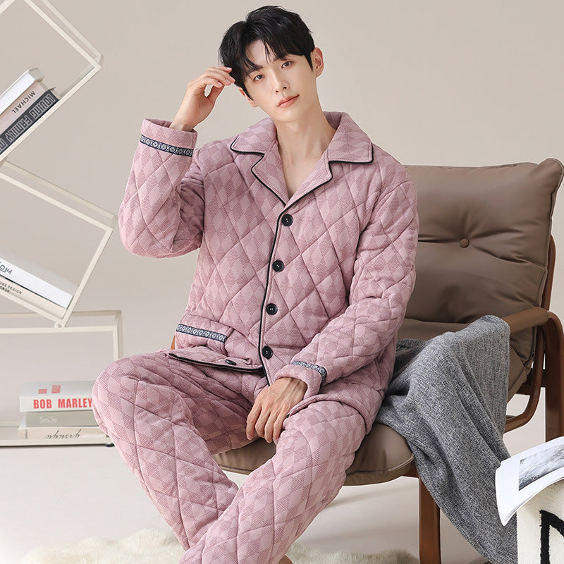 Mens Three-layer Quilted Loungewear For Fall And Winterwear It Indoors Or Out