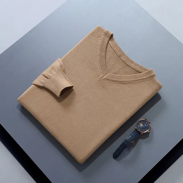 Men's V-Neck Cashmere Sweater - Soft Warm Pullover