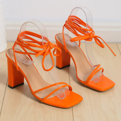 Women's Simple Square Head Strappy High Heels