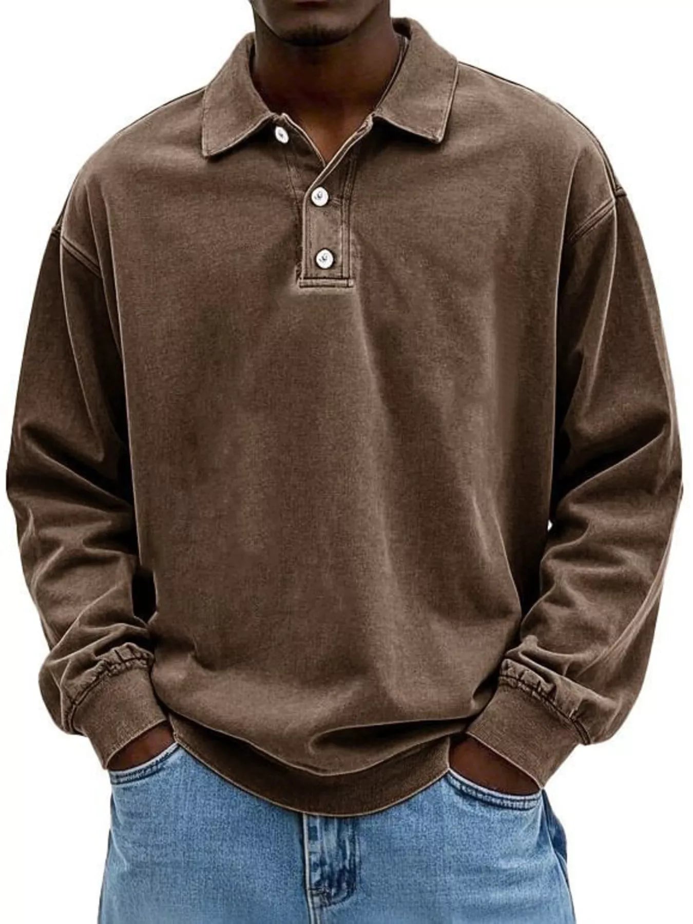 Men's Full Size Vintage Washed Long Sleeve Top Plus Size