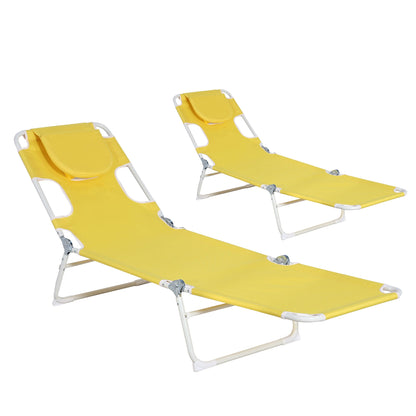 Ainfox 2PCS Folding Chaise Lounge Chair, Patio Sun Tanning Lounger Reclining Back