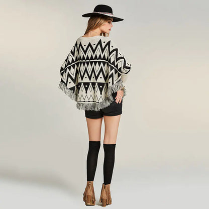 Women's Batwing Geometric Pattern Knit Sweater Top