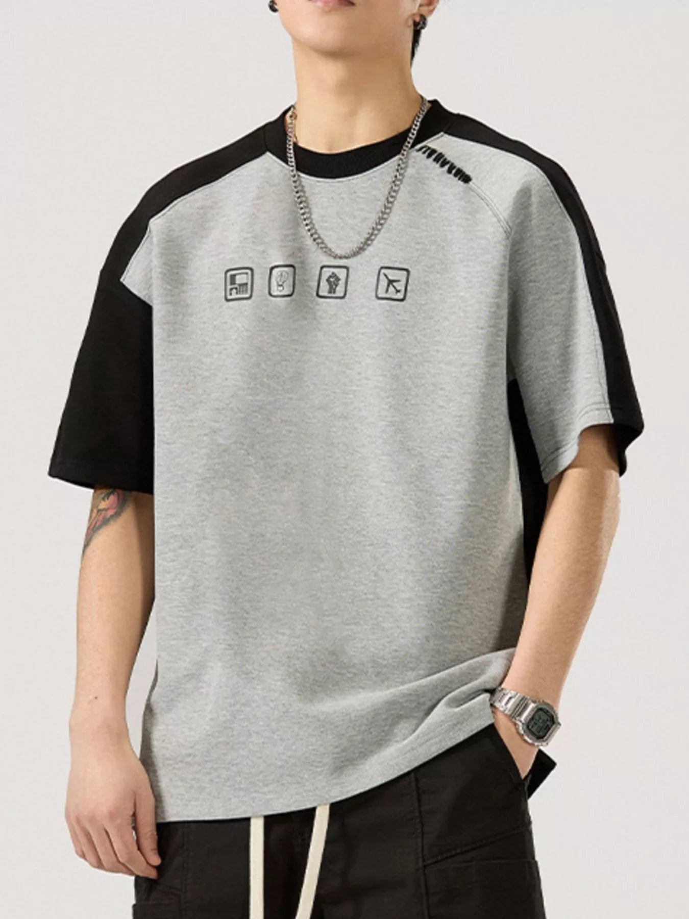 Men's Full Size Contrast Sleeve Casual T-Shirt Plus Size