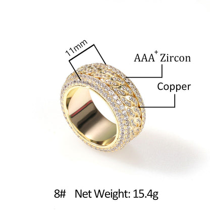 Hip-hop style zircon rotating Cuban ring