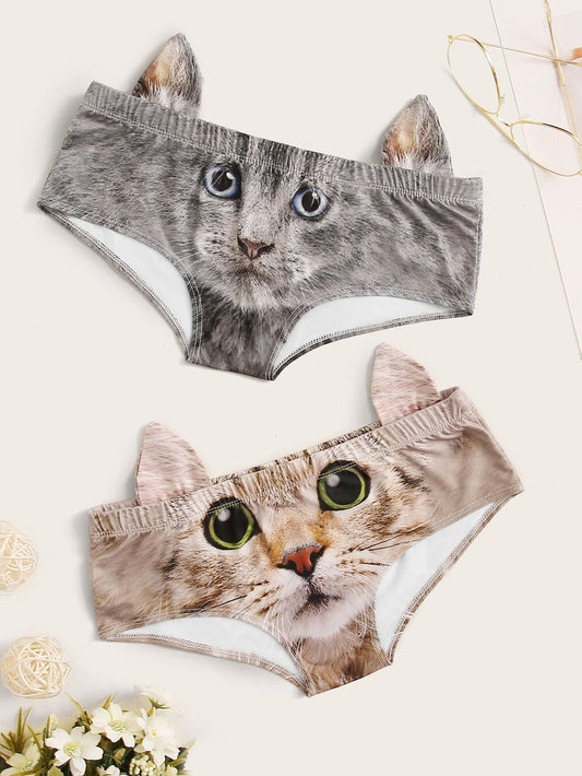 2pack Cat Print Panty Set