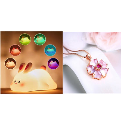 Cute LED Night Light Touch Sensor Cartoon Kid's Nightlights Big Face Rabbit Silicone Night Light Christmas Gift Bedside Lamp Home Decor