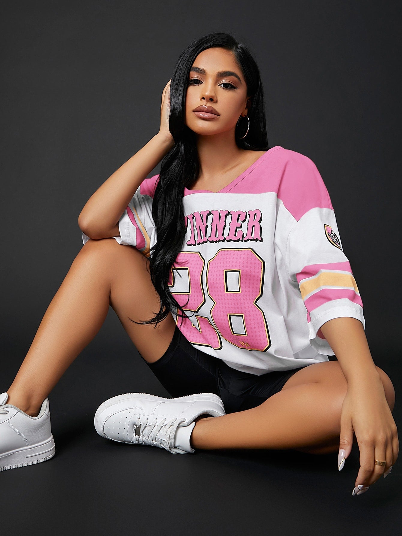 SXY Colorblock & Letter Graphic Drop Shoulder Longline Tee