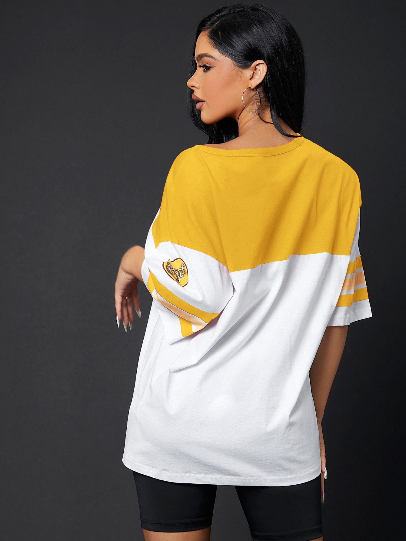 SXY Colorblock & Letter Graphic Drop Shoulder Longline Tee