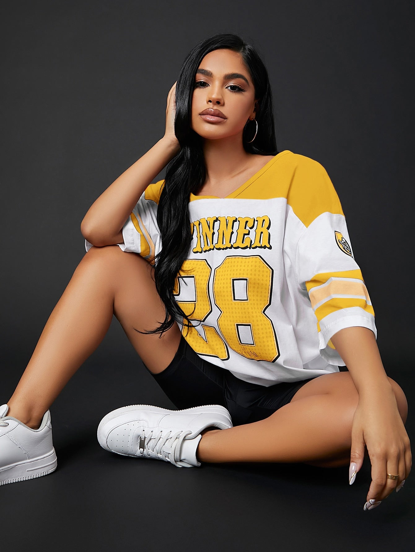 SXY Colorblock & Letter Graphic Drop Shoulder Longline Tee