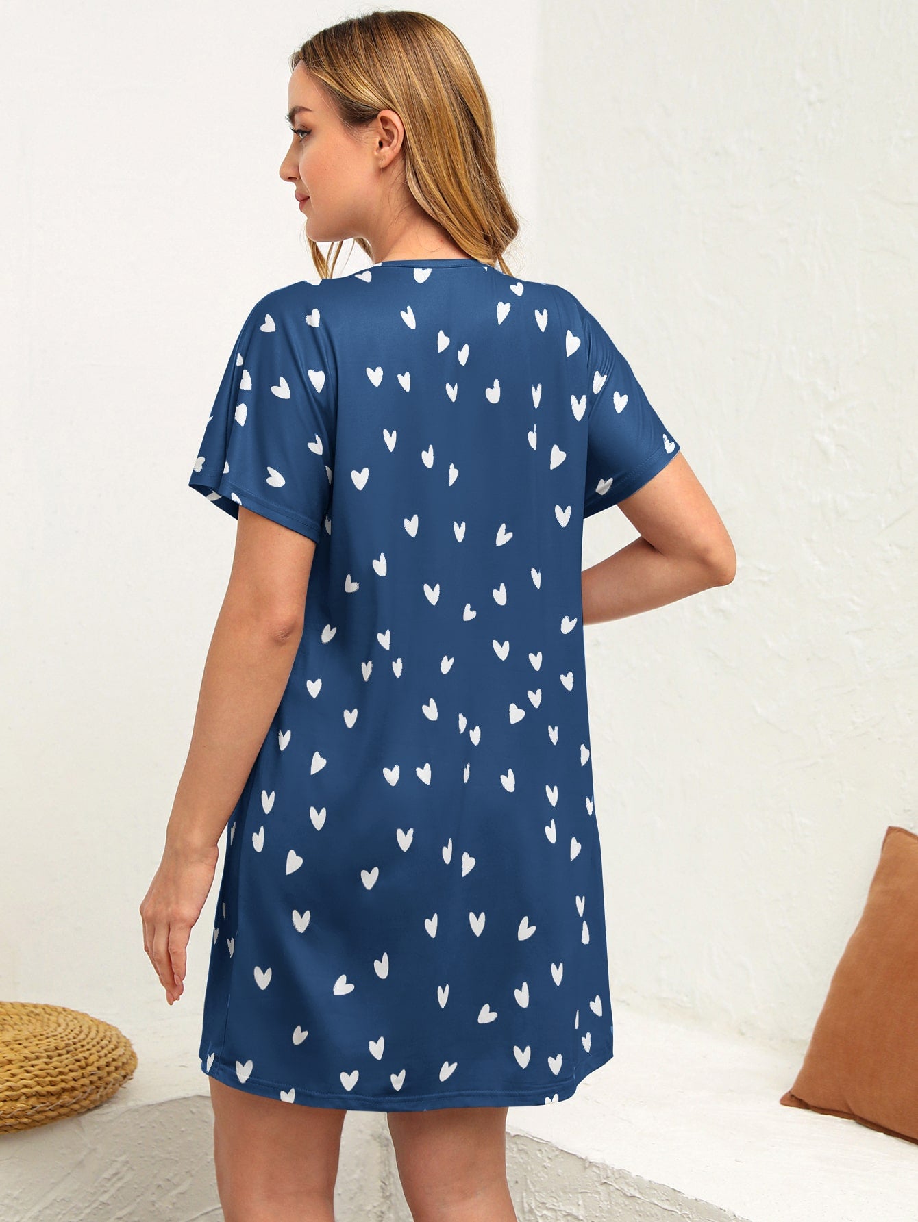 Maternity Heart Print Batwing Sleeve Nursing Nightdress For Mother