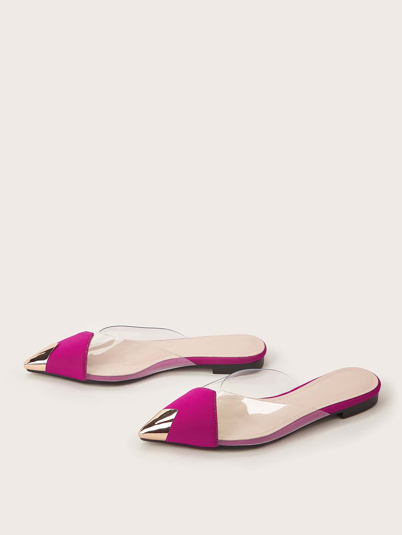 Metallic Detail Point Toe Flat Mules