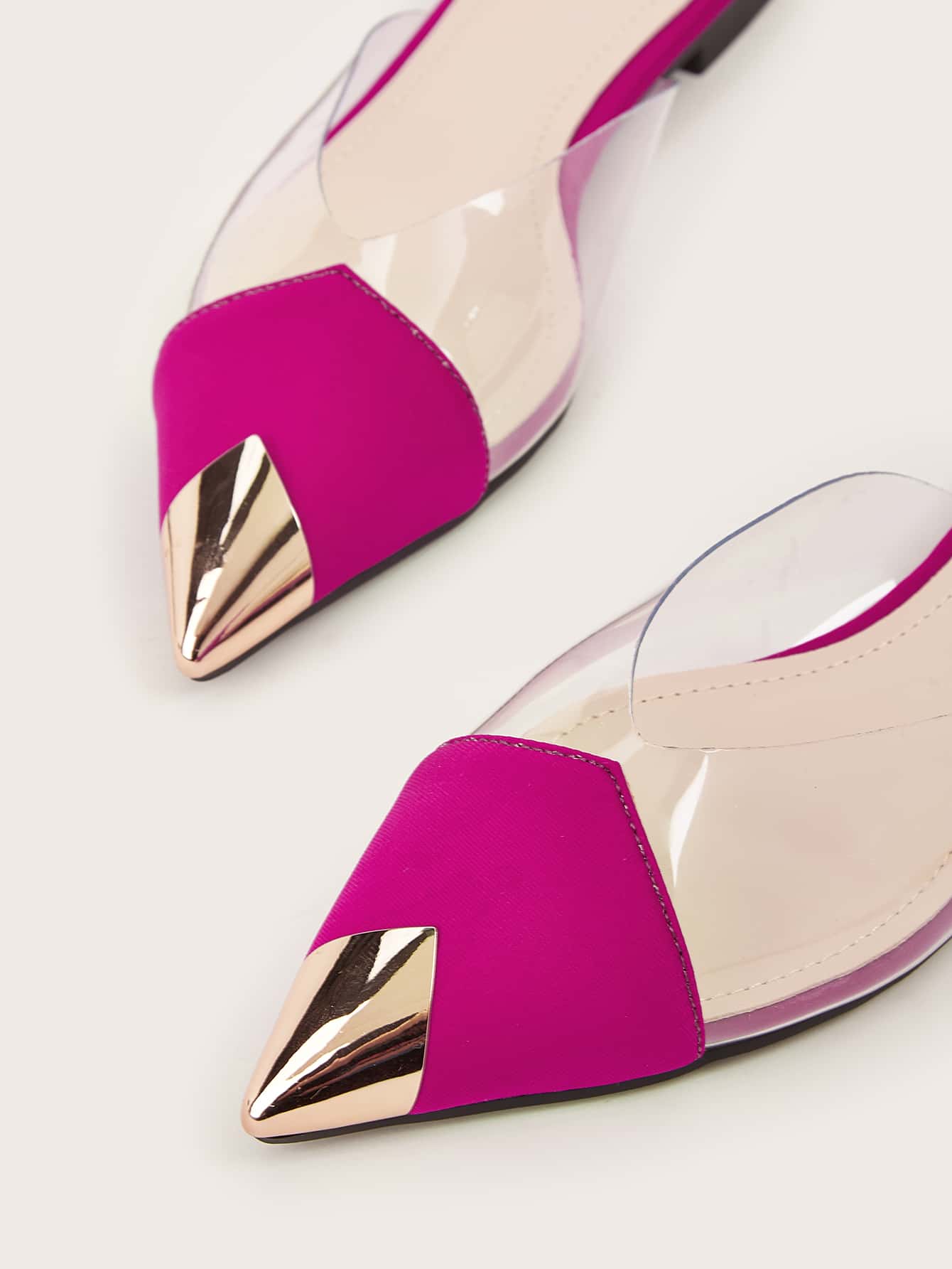 Metallic Detail Point Toe Flat Mules