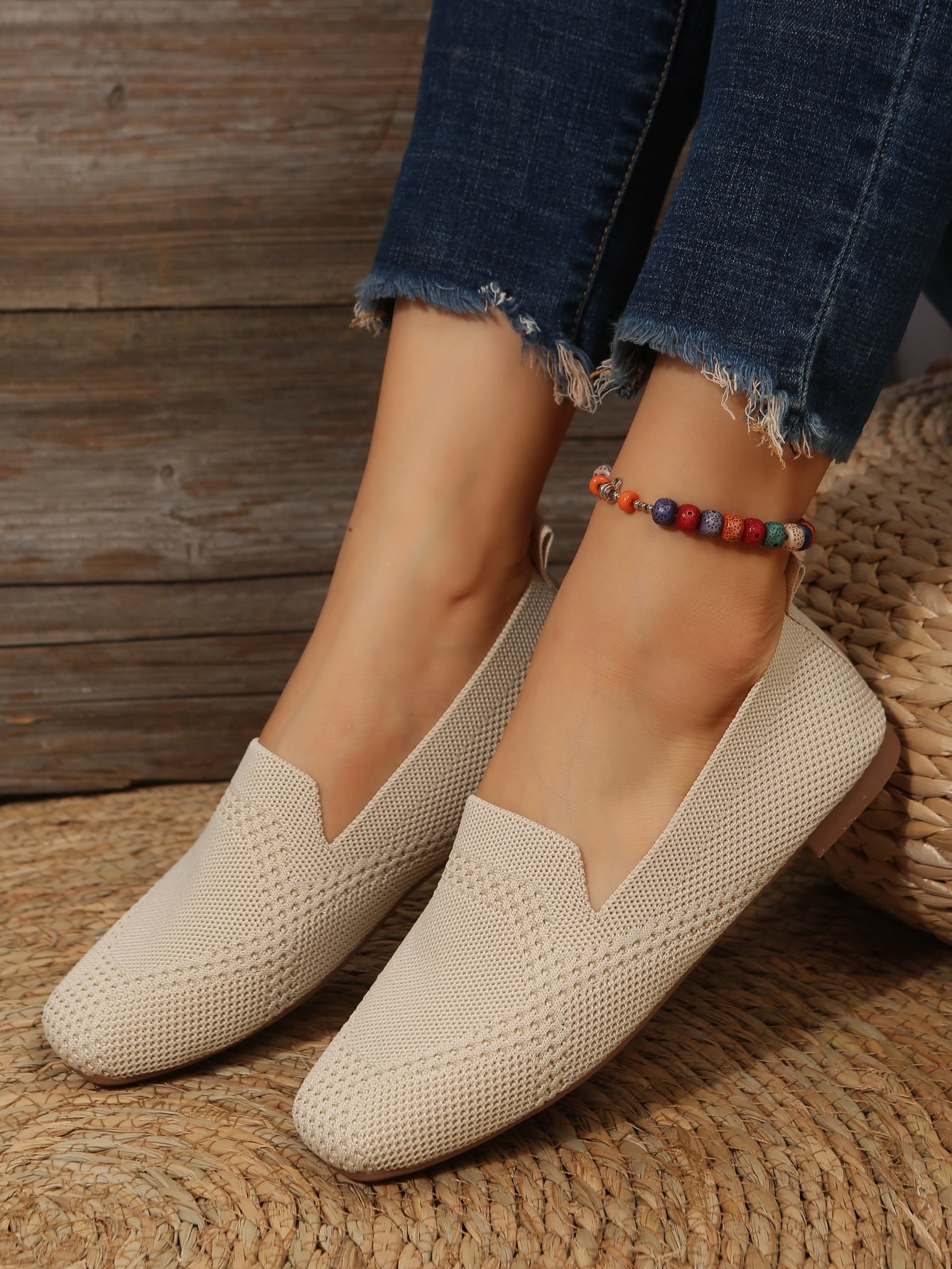 Outdoor Fashion Square Toe Breathable Women's Flat Shoes