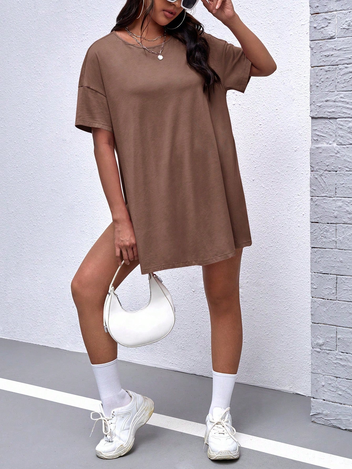 Maternity Solid Split Hem Tee & Biker Shorts