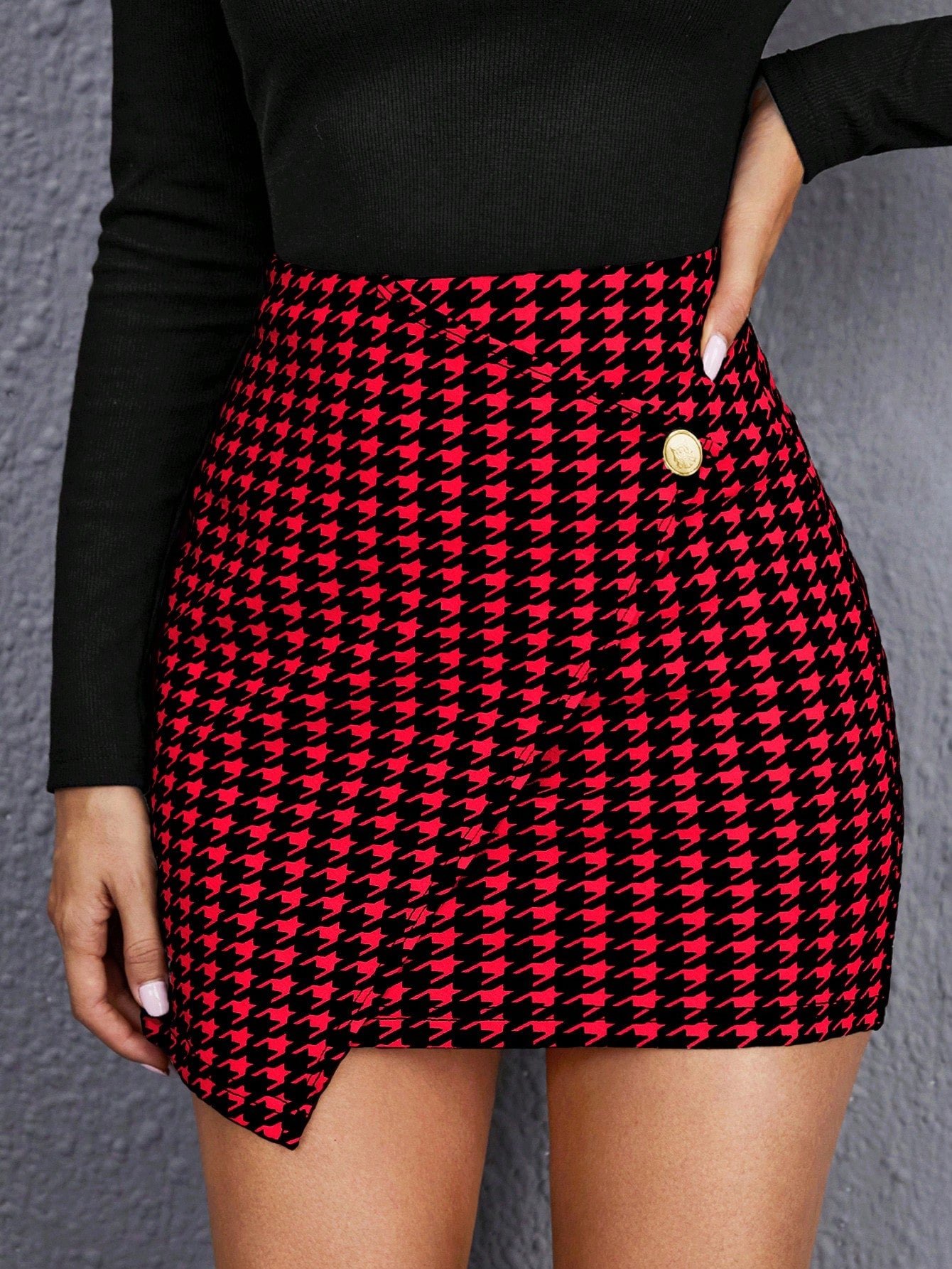 Privé Women Houndstooth Print Wrap Skirt