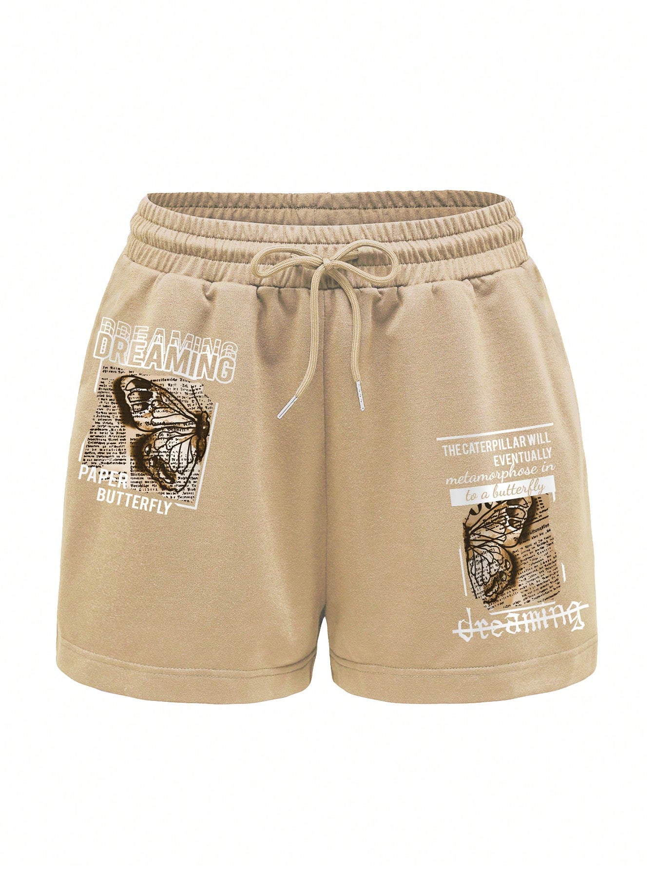 INAWLY Butterfly & Slogan Graphic Drawstring Waist Track Shorts