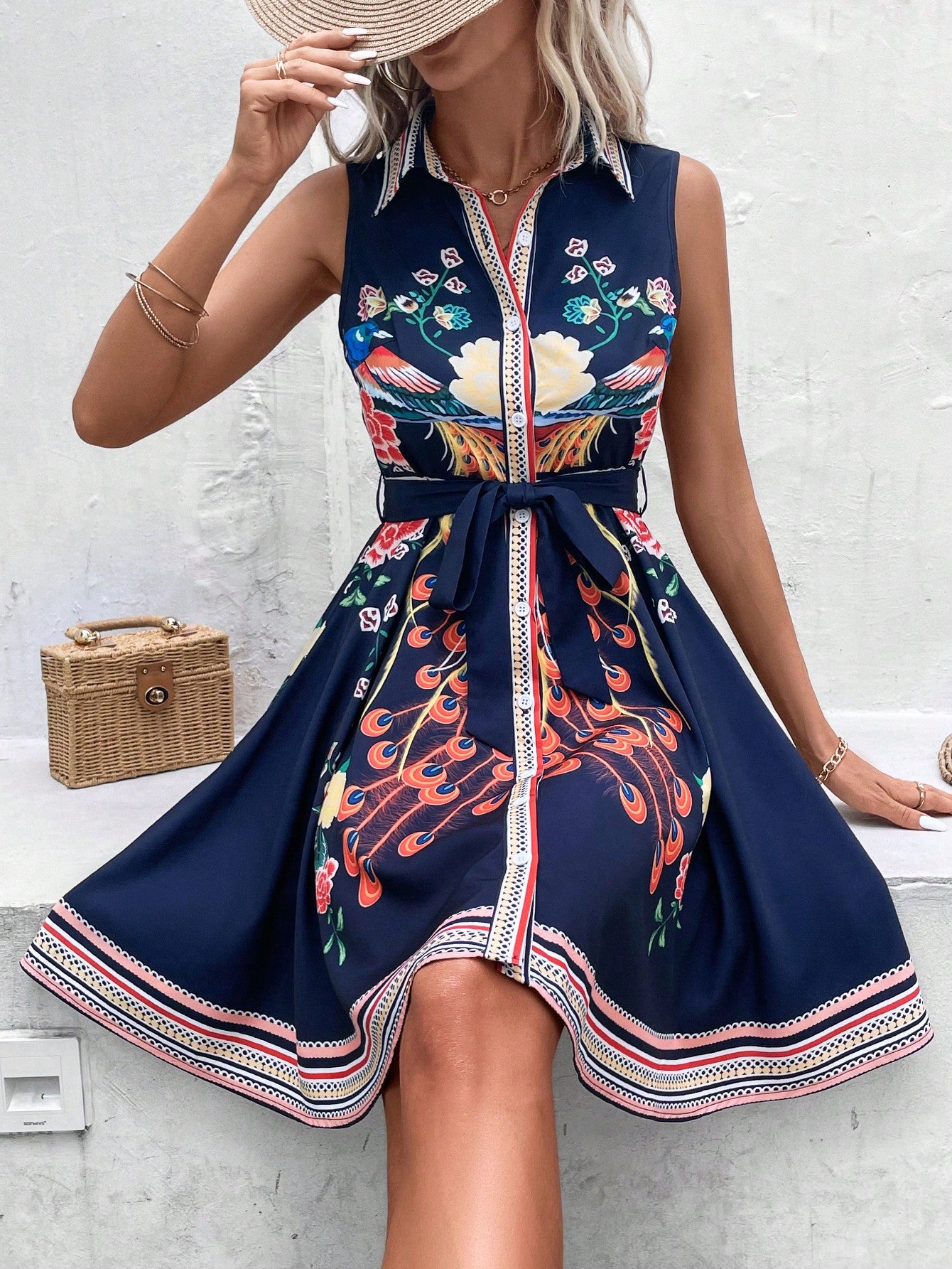 Holidaya Floral Print Belted Shirt Dress Vacation Beach Outfits Women