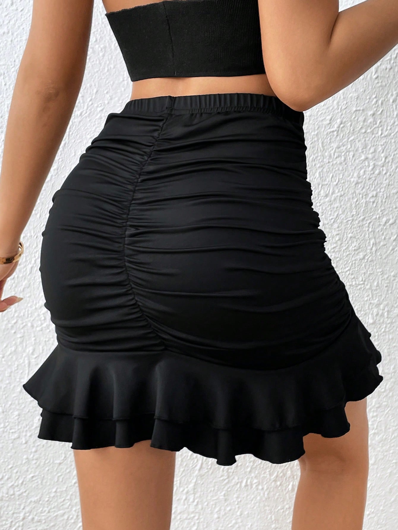 Raffinéa Ruched Ruffle Hem Bodycon Skirt