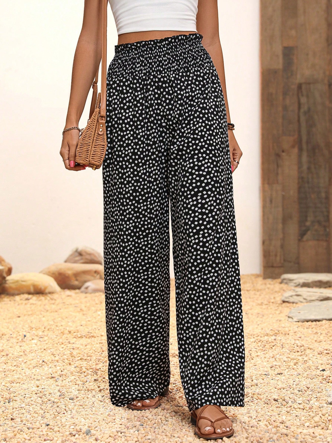 Holidaya Ditsy Floral Print Wide Leg Pants
