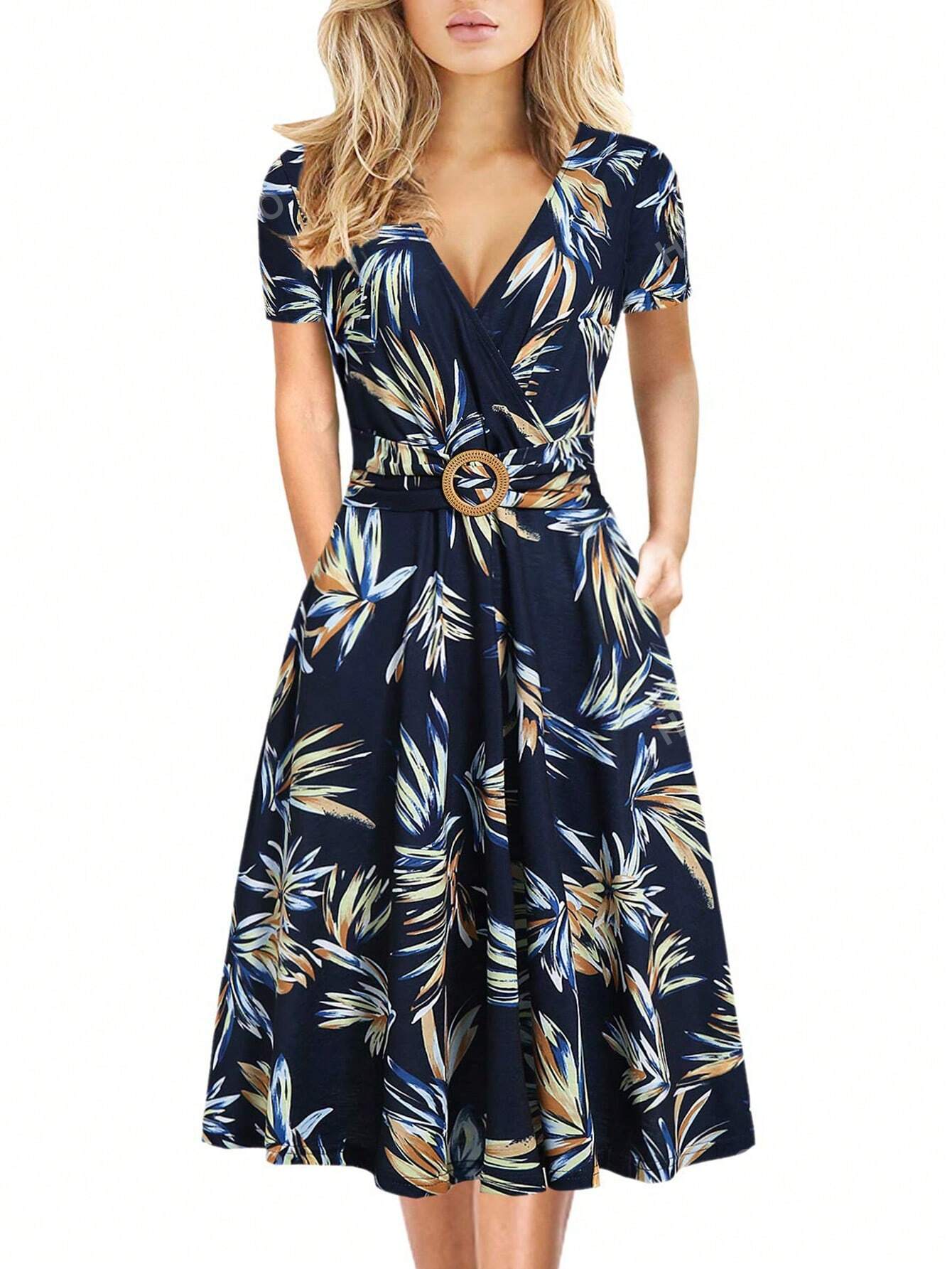 Tropical Print A-Line Dress