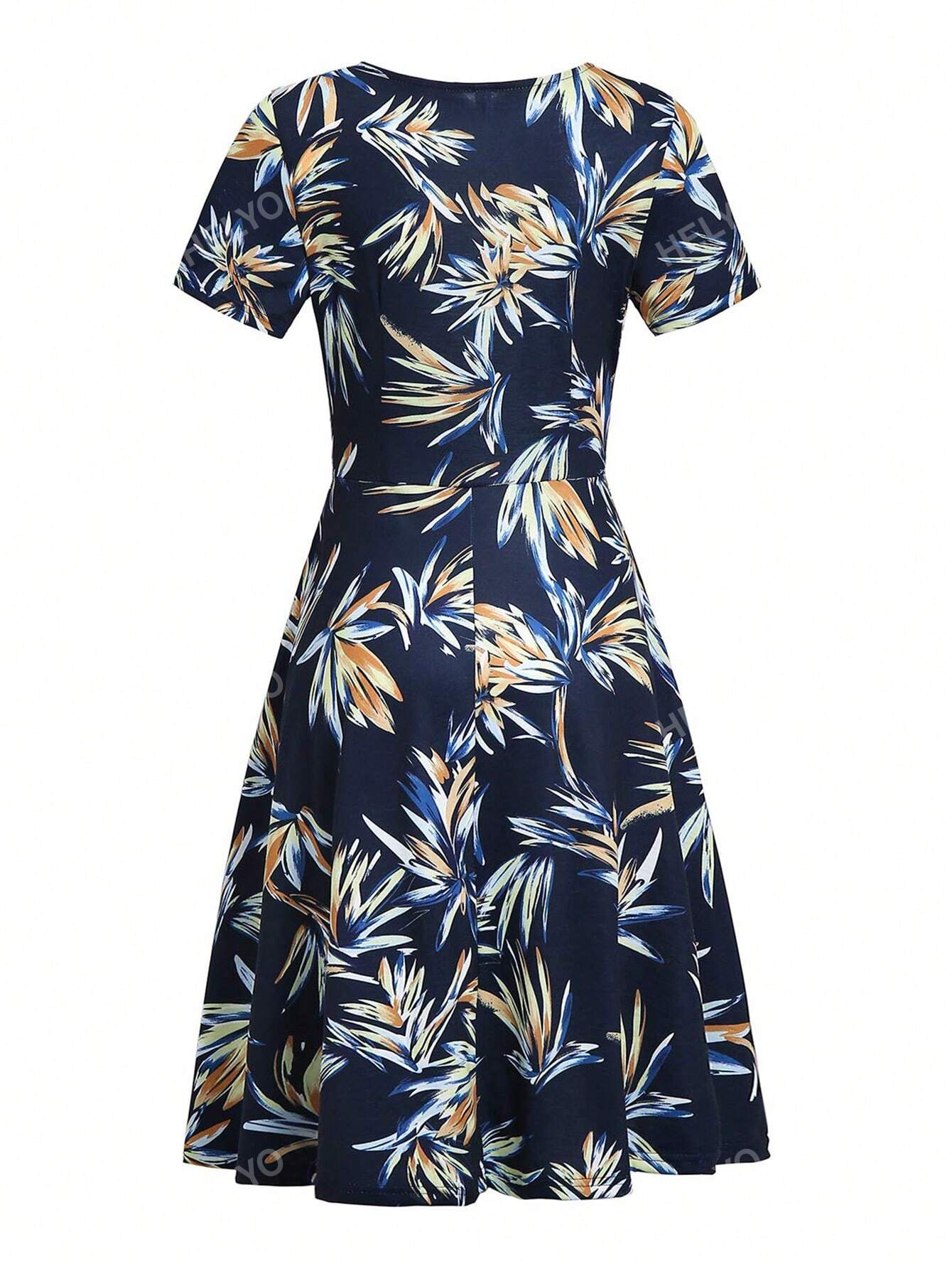 Tropical Print A-Line Dress