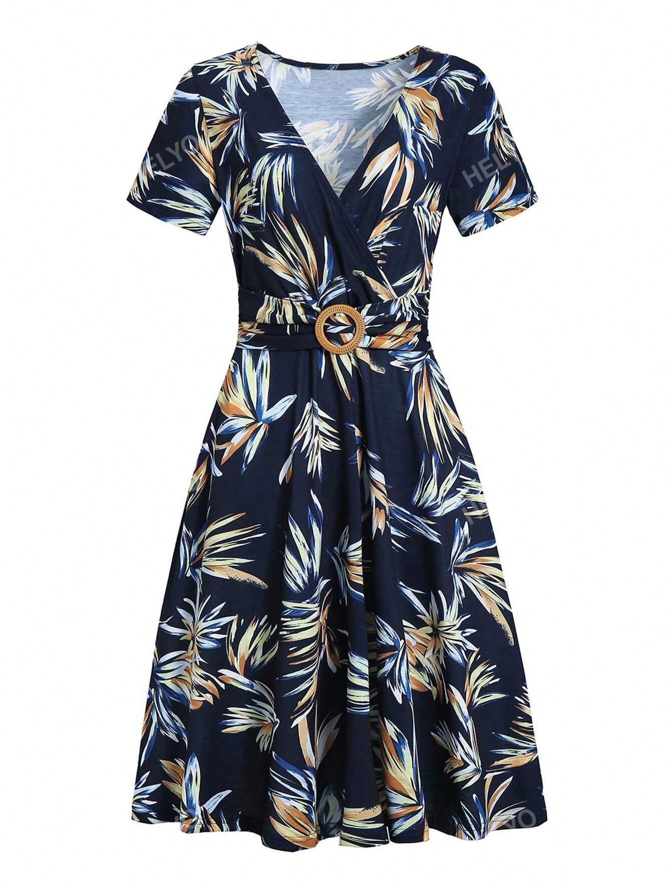 Tropical Print A-Line Dress