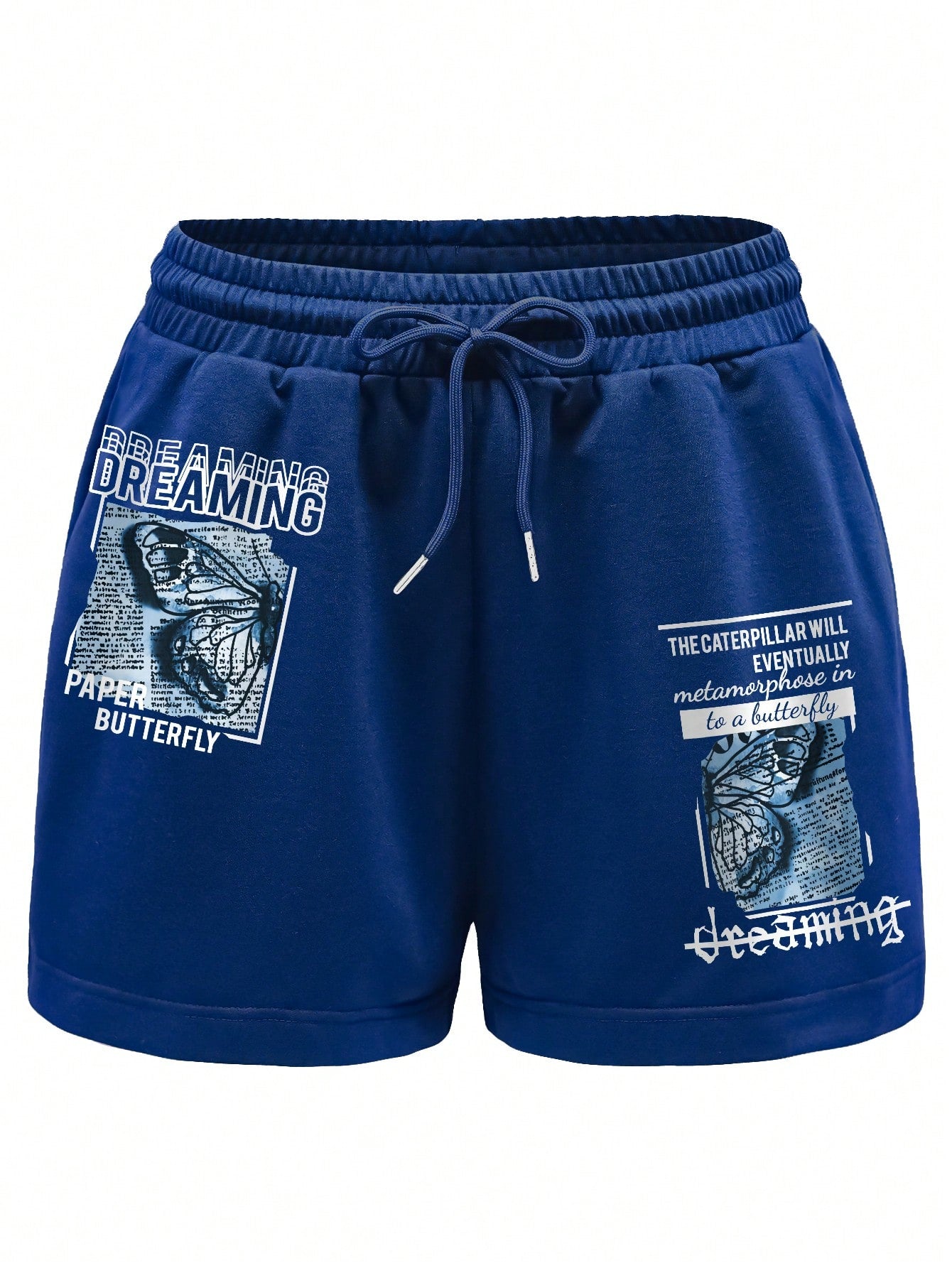 INAWLY Butterfly & Slogan Graphic Drawstring Waist Track Shorts