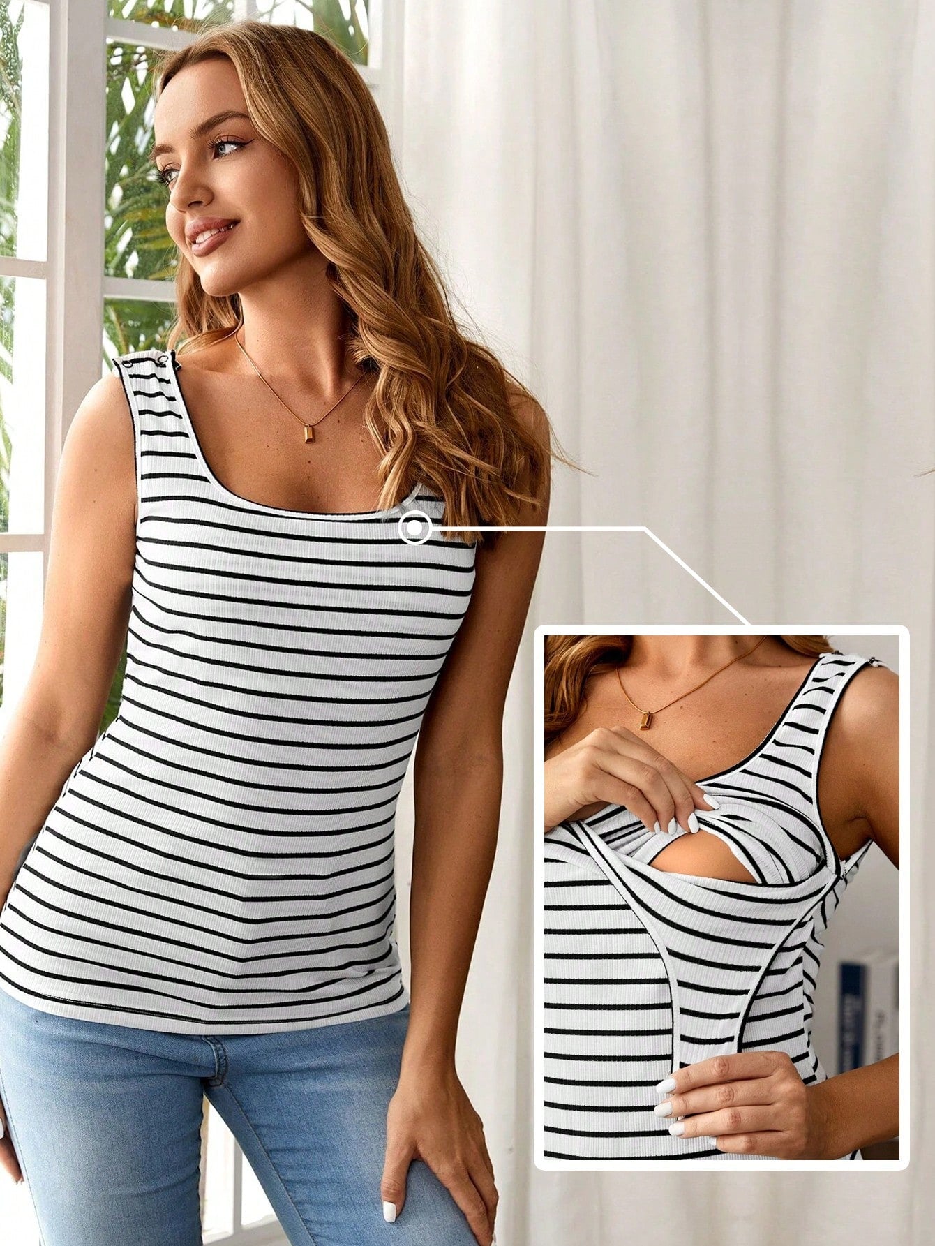 Maternity Striped Nursing Tank Top