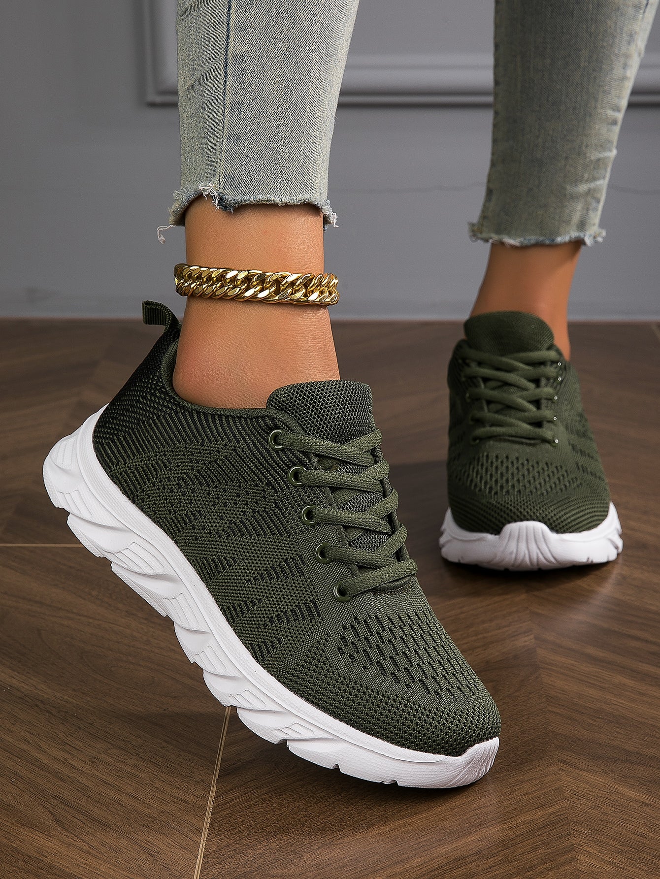 2023 New Breathable Lightweight Mesh Knitted Lace-Up Simple Washable Women's Casual Shoes, Suitable For Running, Walking, Road Sports