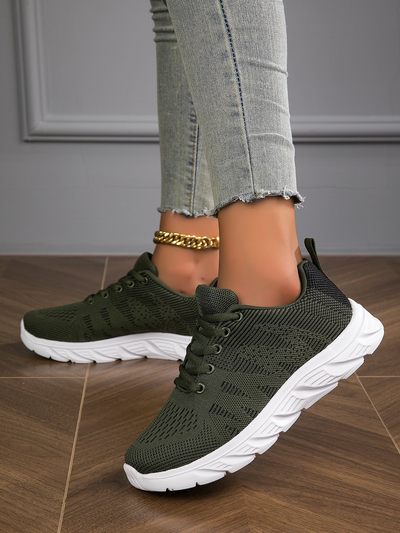 2023 New Breathable Lightweight Mesh Knitted Lace-Up Simple Washable Women's Casual Shoes, Suitable For Running, Walking, Road Sports