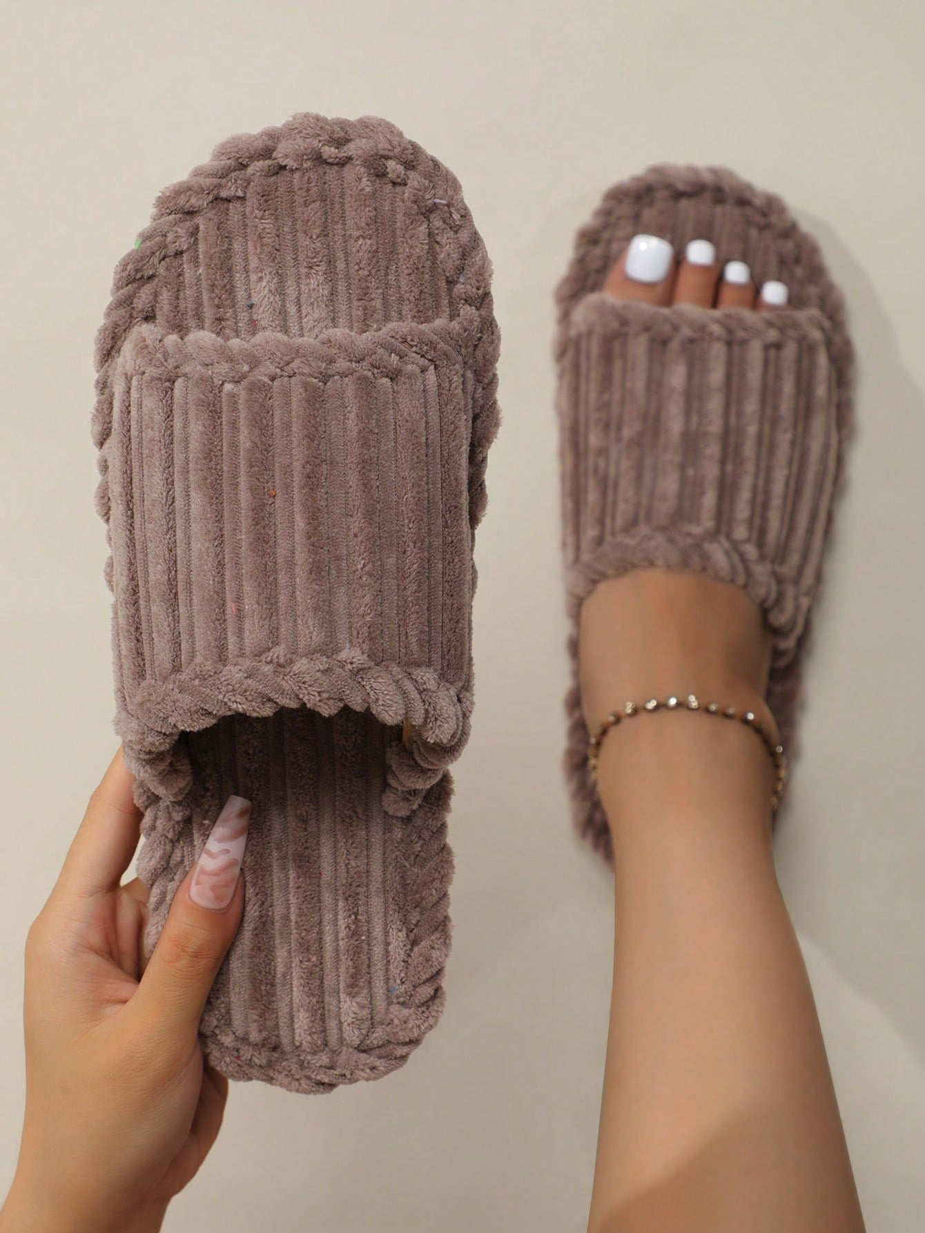 Women's Open Toe Thick Sole Fleece Lined Slippers, Warm House Shoes For Autumn And Winter