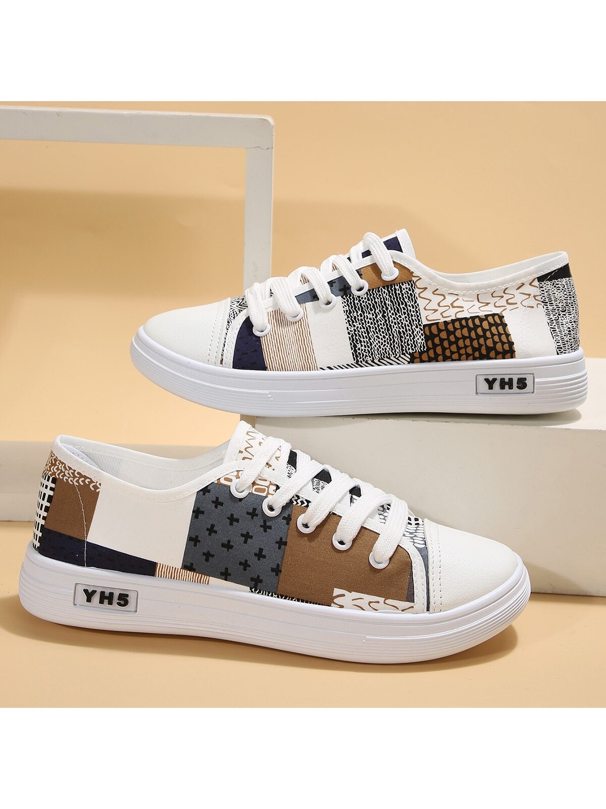 Fashionable Sports & Casual Breathable Lightweight Anti-Slip Flat Lace-Up Canvas Shoes, Spring/Autumn White Shoes For Women