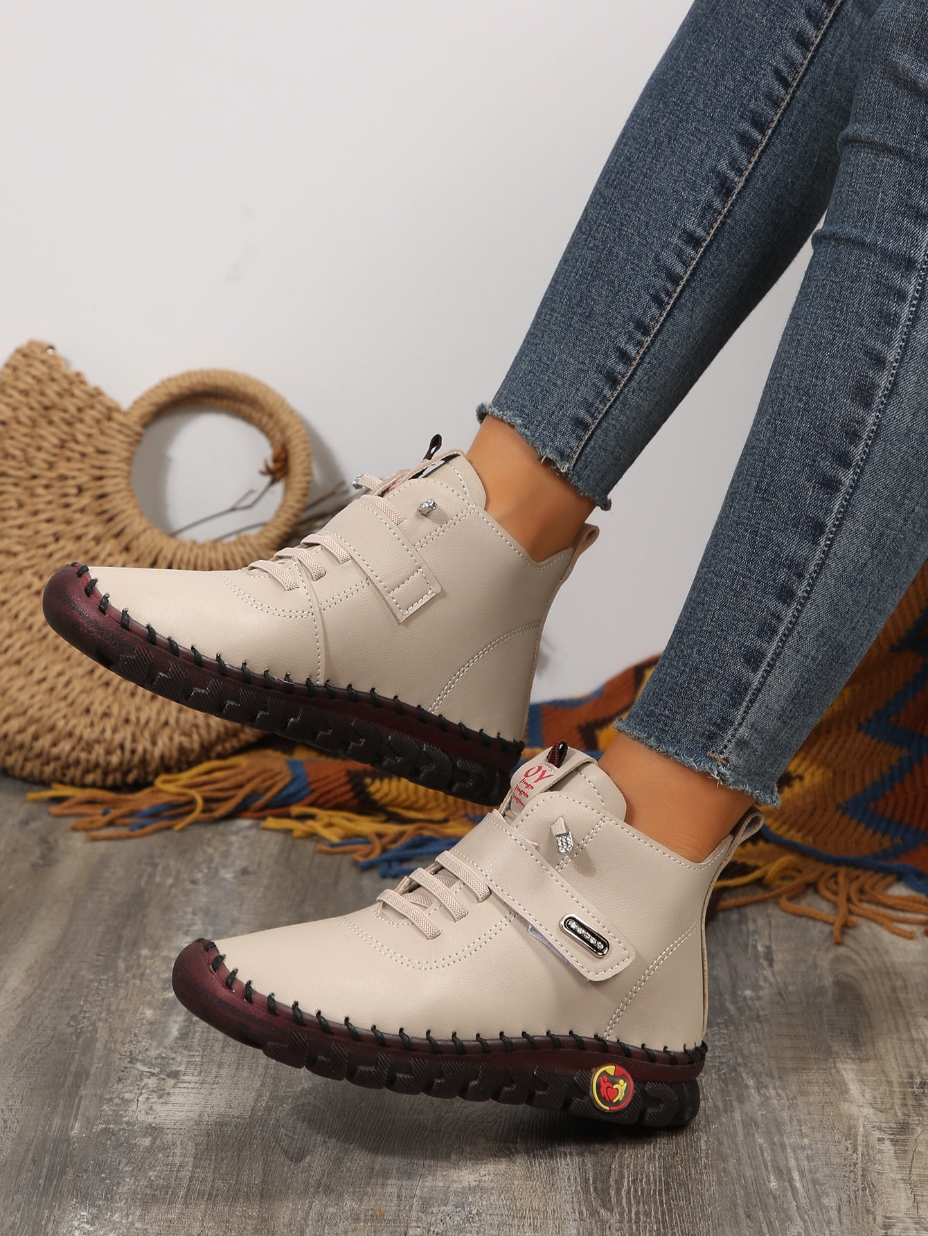 Plus Size Handmade Fluffy Shoes With Thick Rubber Sole, Warm Lined Winter Boots For Mothers