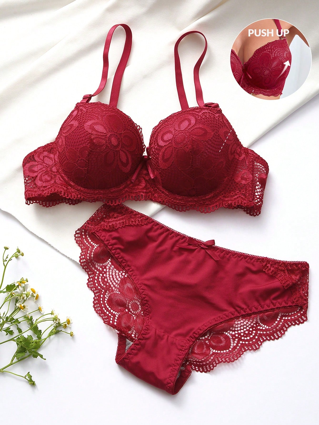 Floral Lace Underwire Bra & Panty Lingerie Set