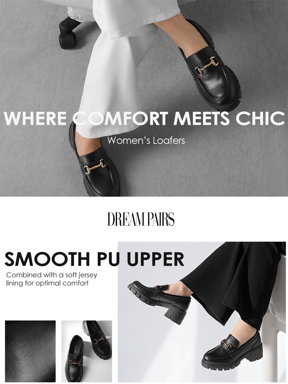 Women's Loafers Platform Chunky Loafers & Slip On Casual Leather Shoes