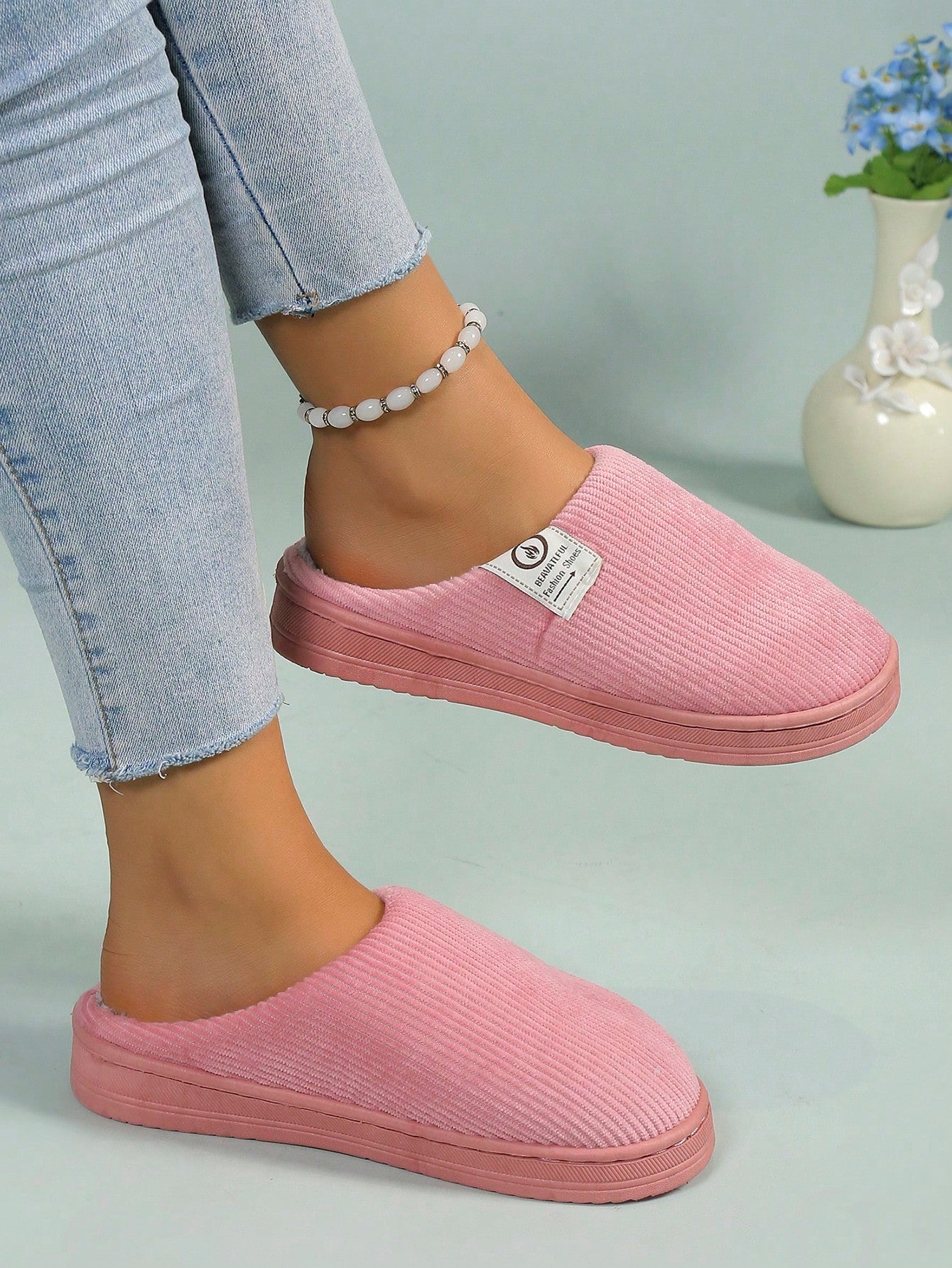 Women's Thick Sole Anti-skid Warm Plush Slippers For Autumn And Winter Indoor Home Use