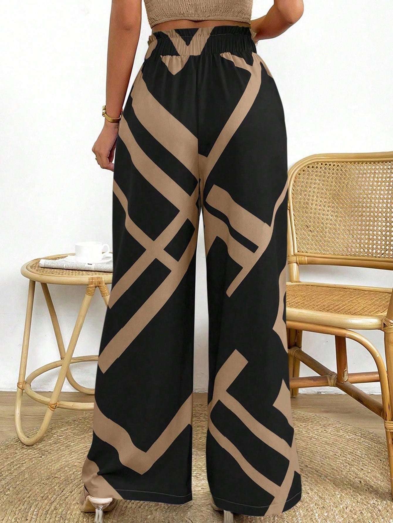 Raffinéa Geo Print Belted Wide Leg Pants
