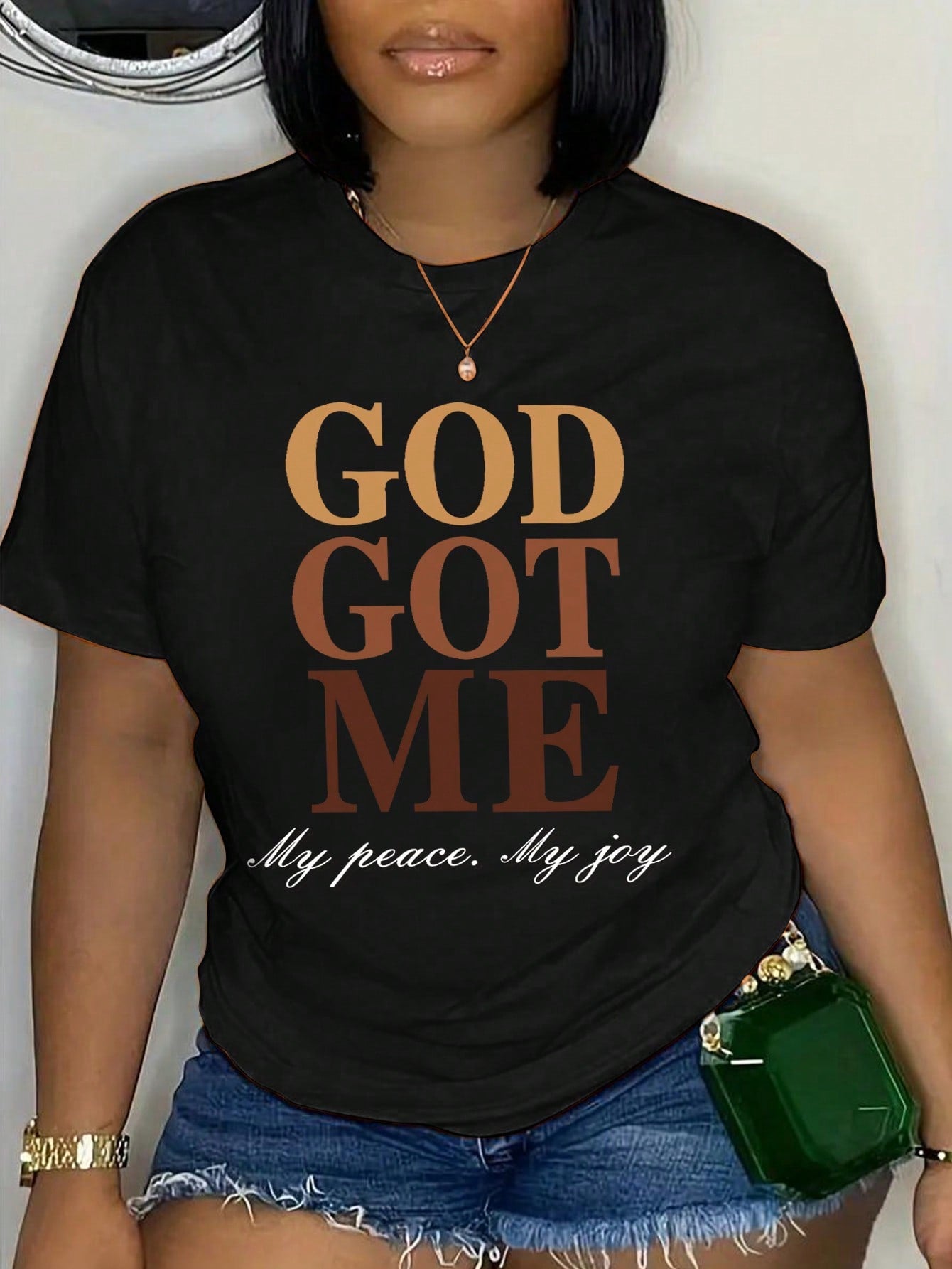Slayr Slogan Graphic Drop Shoulder Tee GOD GOT ME My Peace My Joy Graphic Tees Women Tops