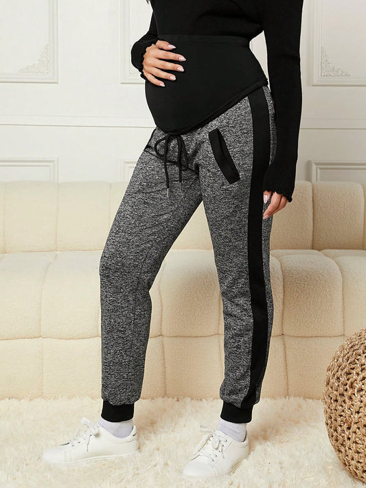 MaterniWear Maternity Drawstring Waist Contrast Side Seam Pants