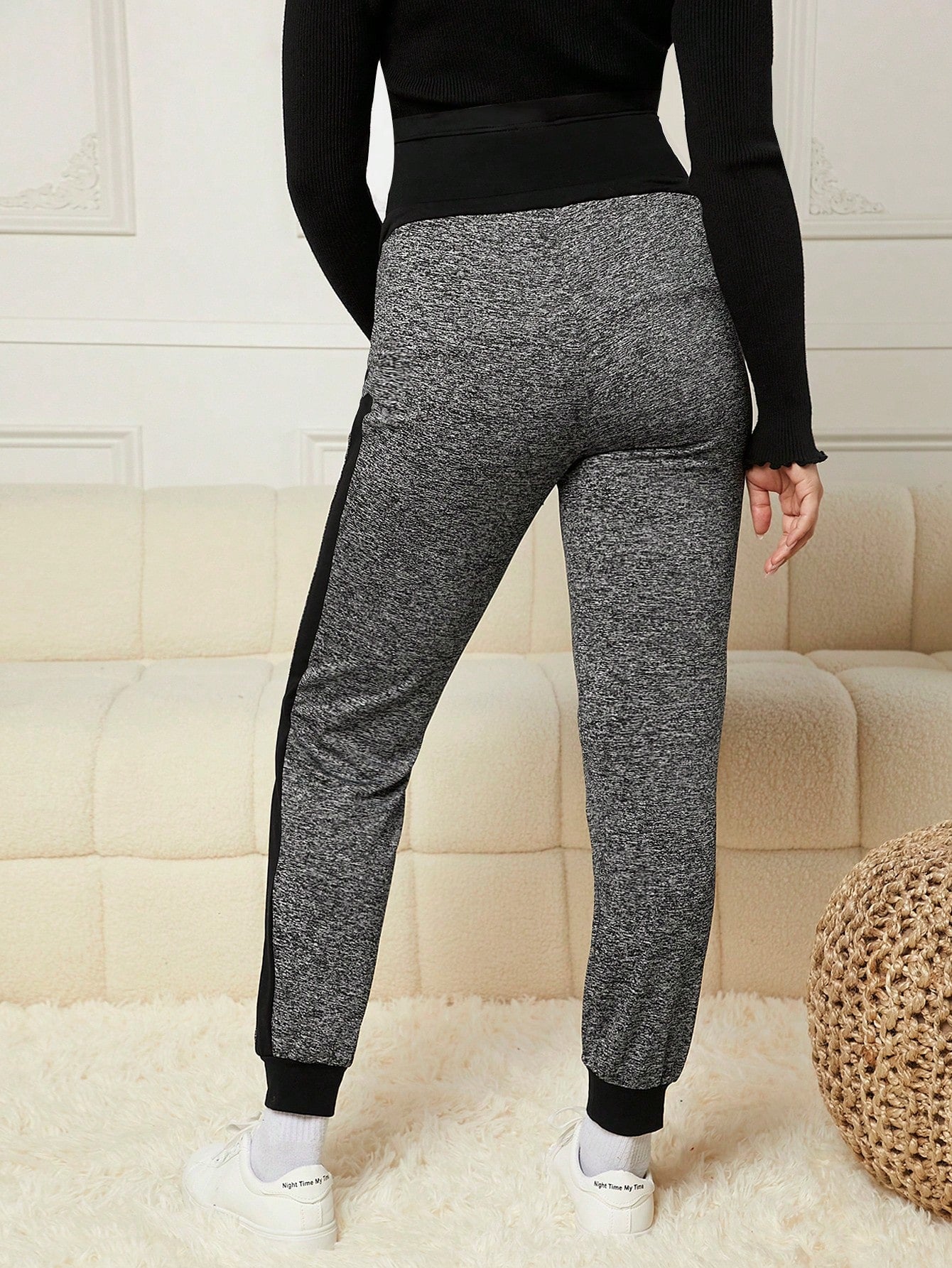 MaterniWear Maternity Drawstring Waist Contrast Side Seam Pants