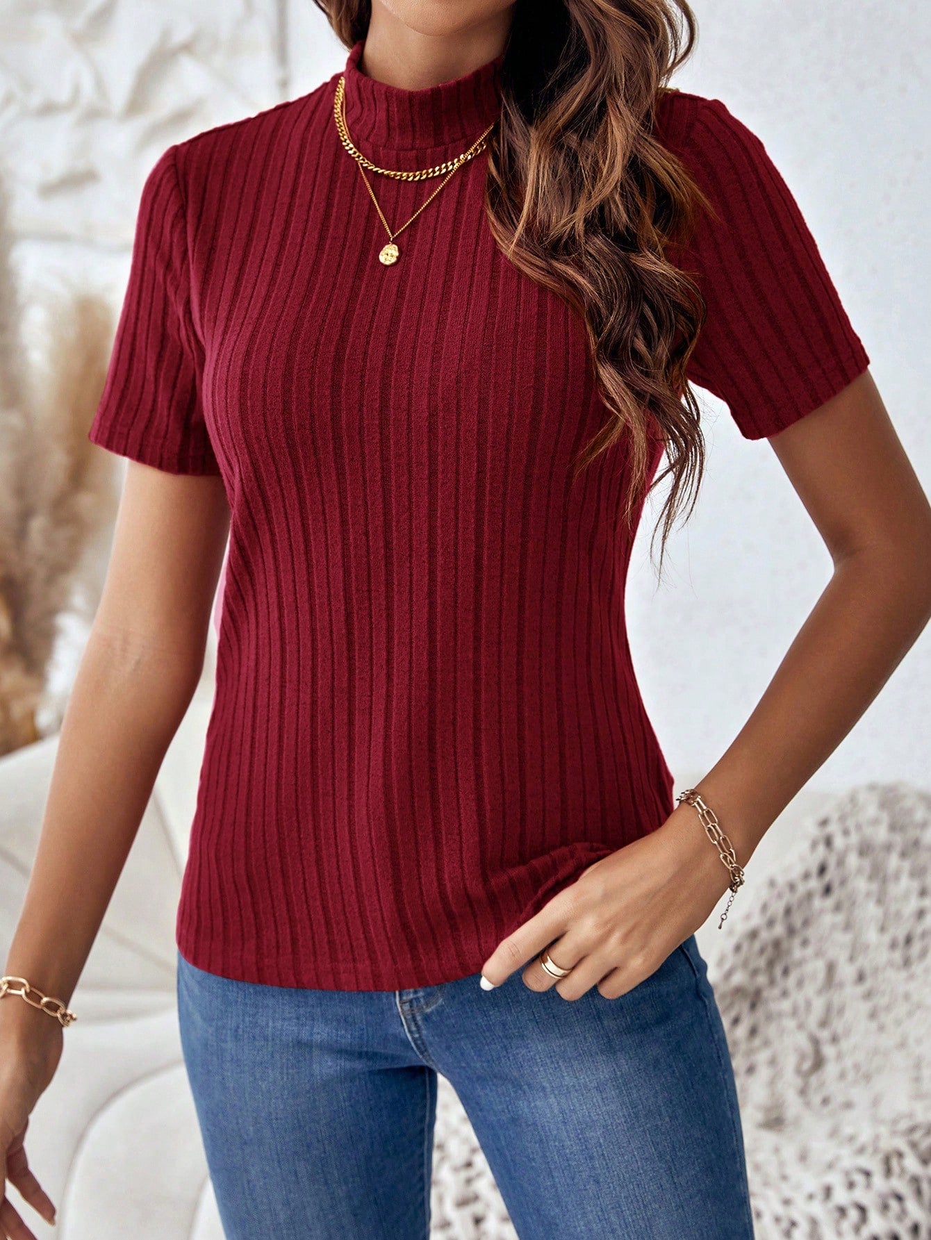 Clasi Women's Mock Neck Ribbed Knit Tee