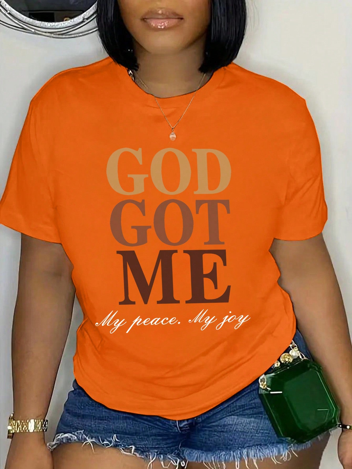 Slayr Slogan Graphic Drop Shoulder Tee GOD GOT ME My Peace My Joy Graphic Tees Women Tops
