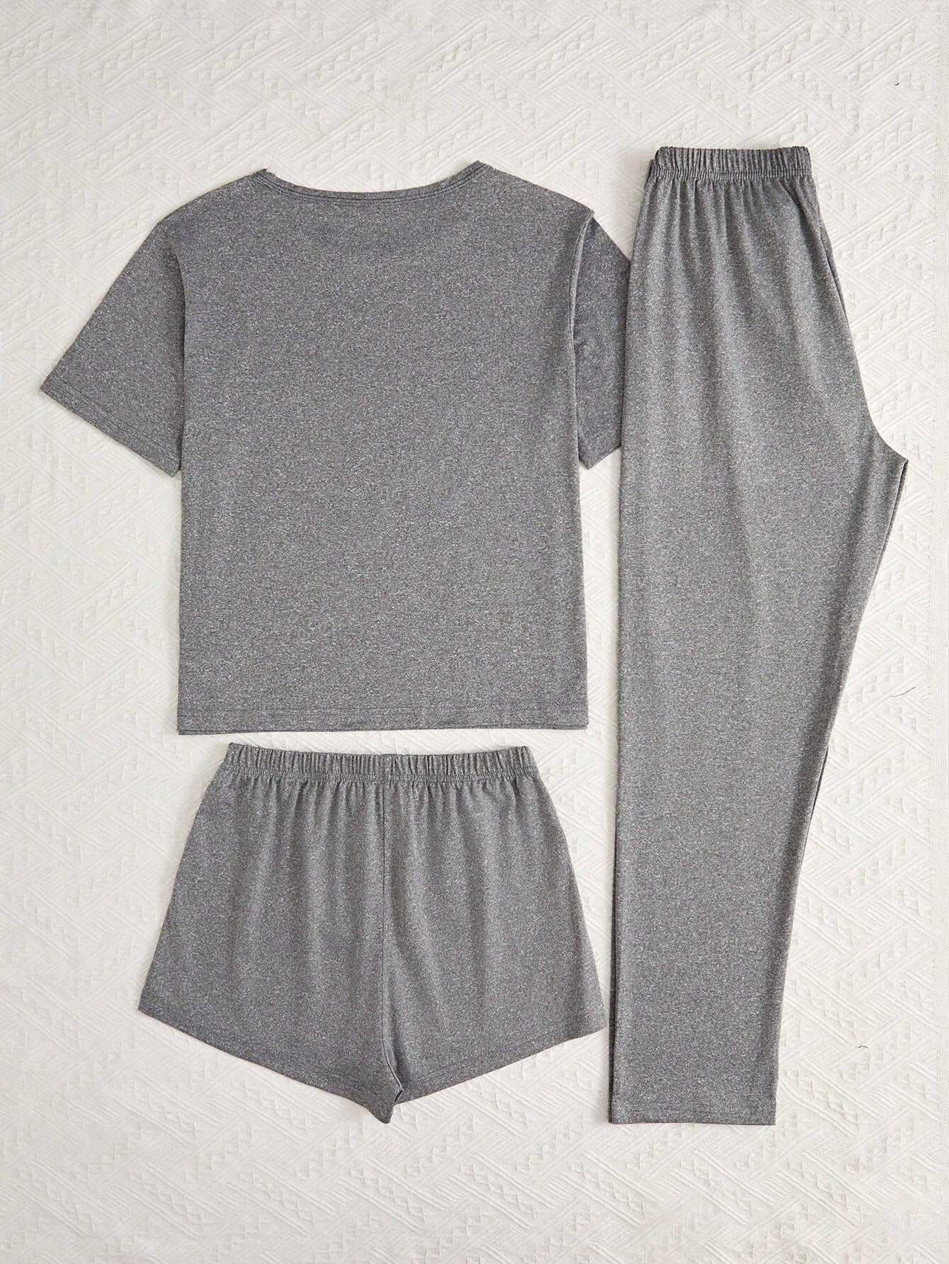 Letter Graphic Tee & Bow Front Shorts & Pants PJ Set / Pajama Set