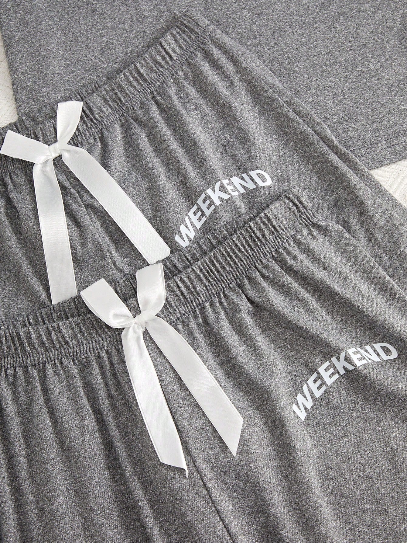 Letter Graphic Tee & Bow Front Shorts & Pants PJ Set / Pajama Set