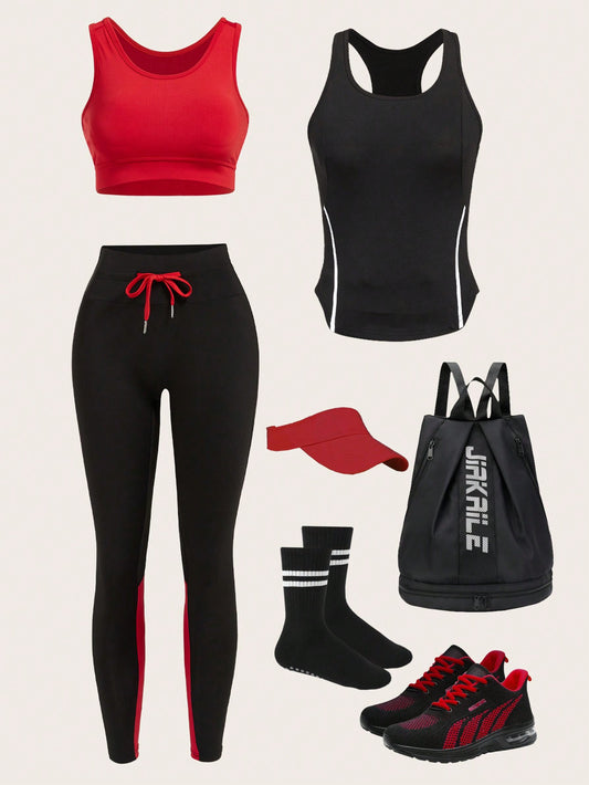 Sport Easify 3Pcs Contrast Binding Sports Set Gym Clothes Workout Clothes
