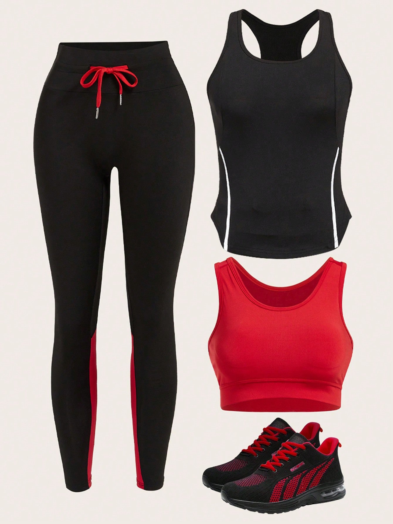 Sport Easify 3Pcs Contrast Binding Sports Set Gym Clothes Workout Clothes