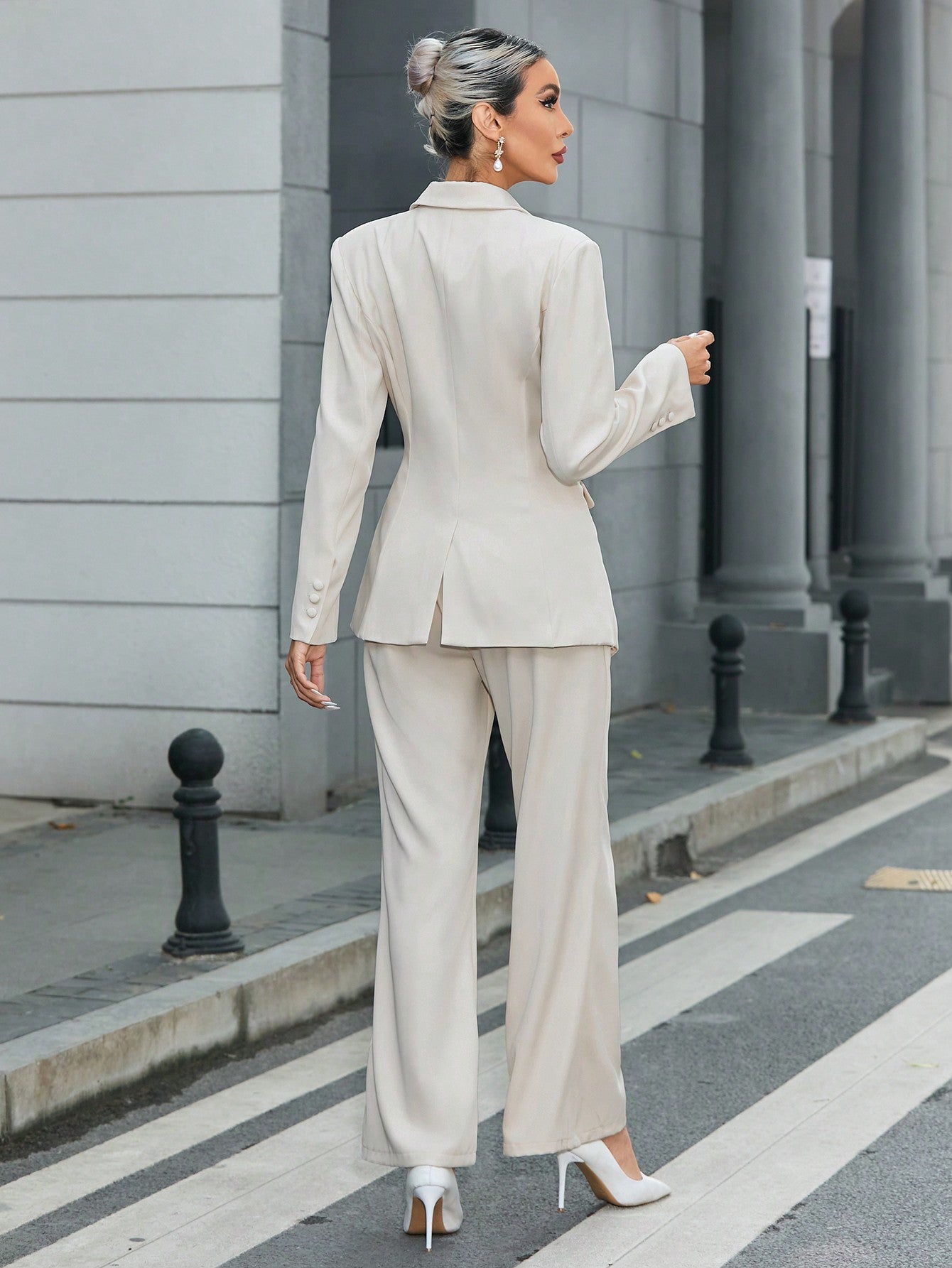 Clasi Lapel Neck Asymmetrical Hem Blazer & Pants