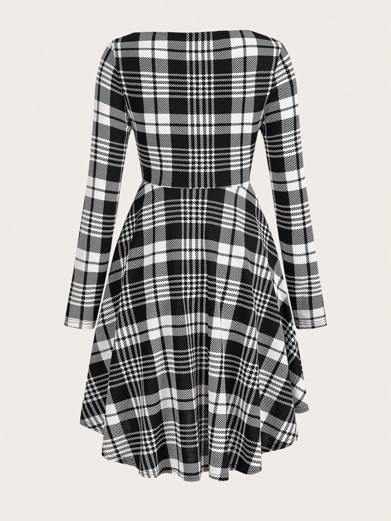 Unity Plaid Print Button Front PU Leather Buckle Strap Detail Dress