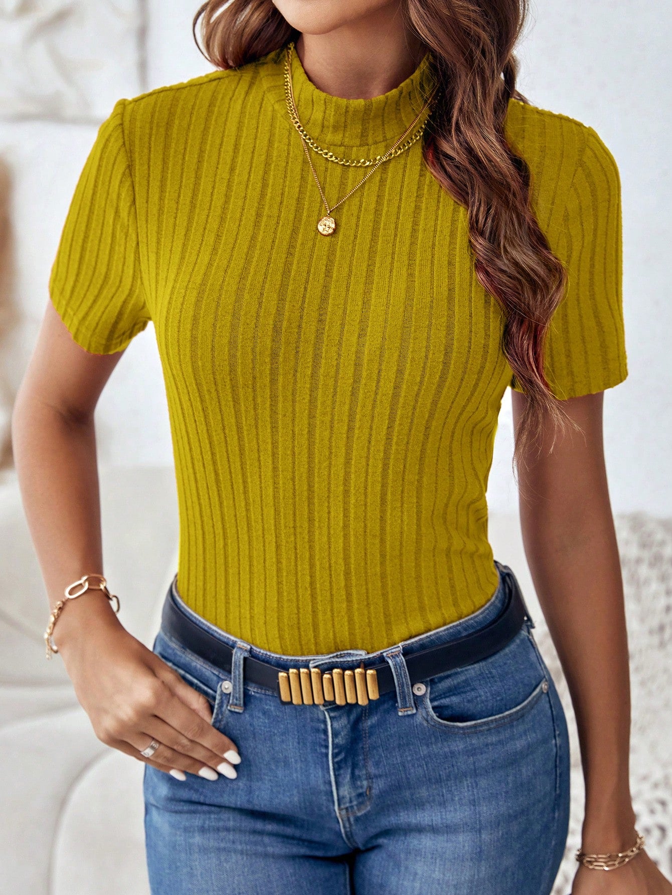 Clasi Women's Mock Neck Ribbed Knit Tee