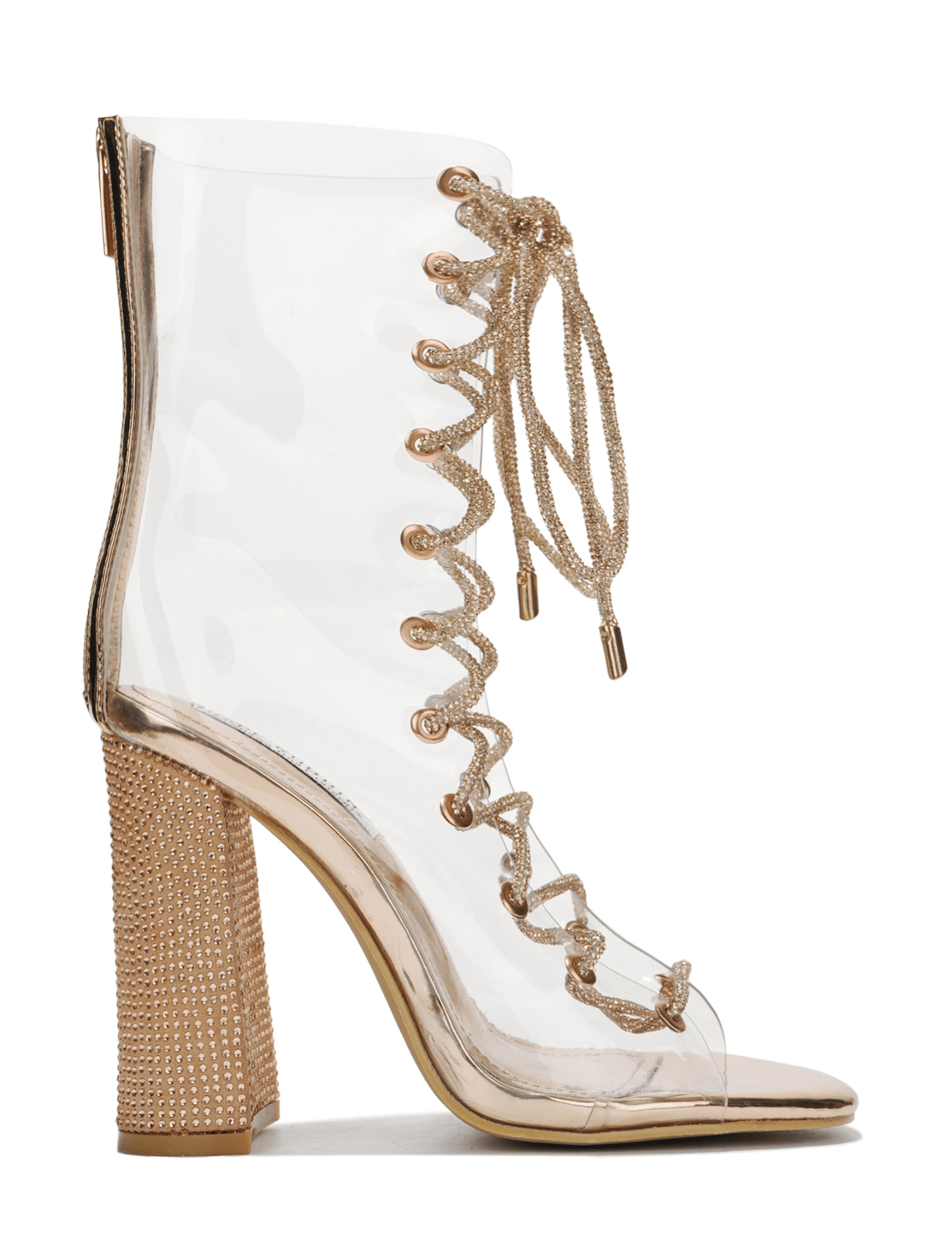 Lookey Clear Lace Up Rhinestone Ankle Boots